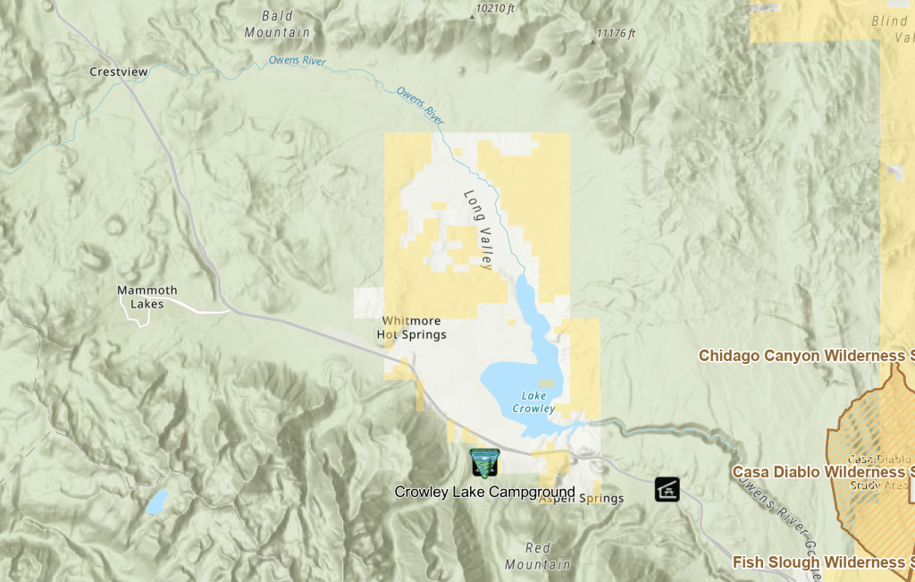 Crowley Lake Campground and Mammoth Lakes Map